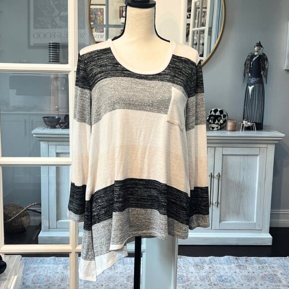 Market & Spruce Asymmetrical Striped Light Sweater Shirt L - Picture 1 of 6